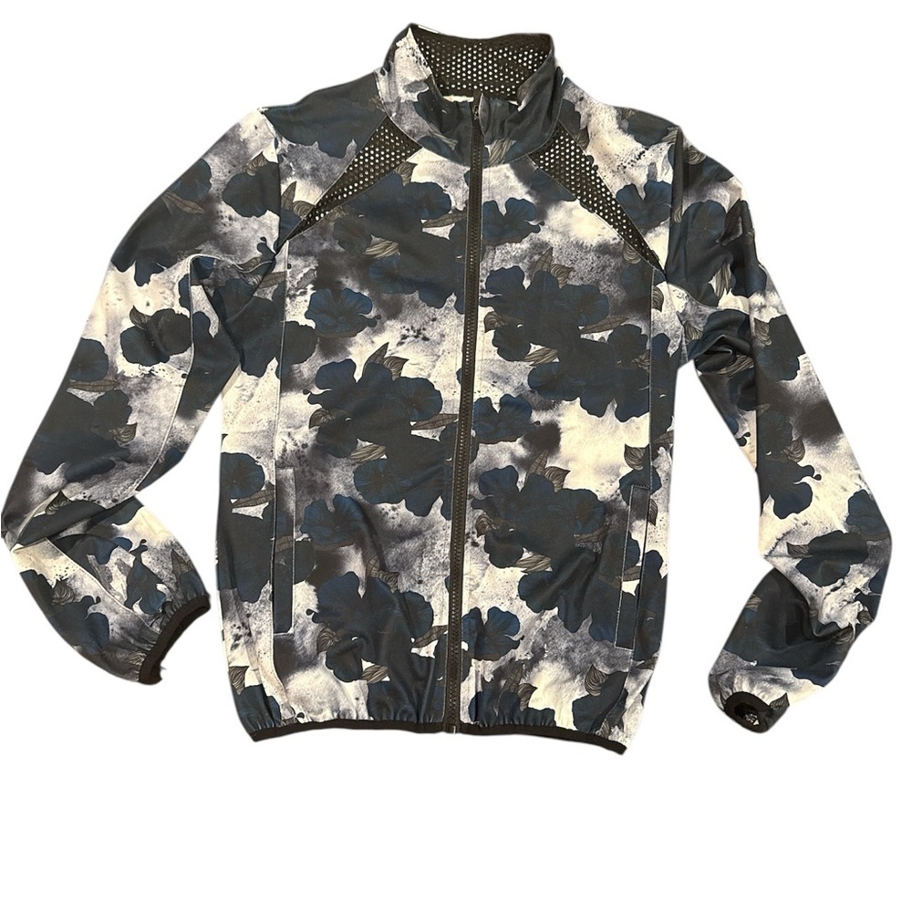 Women’s Zyia Floral Print Jacket athletic zip blue small top workout active mesh